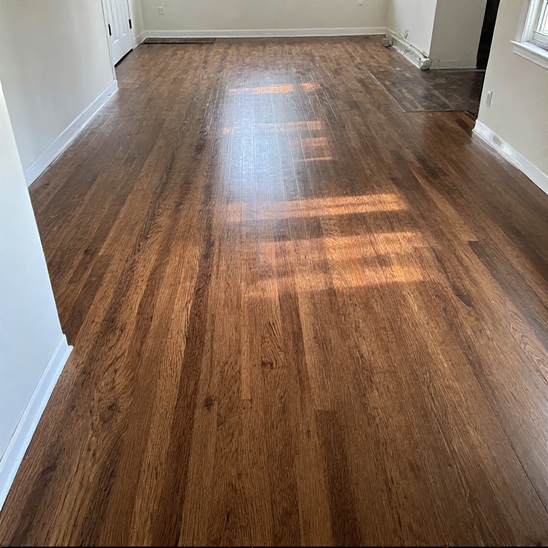 Flooring Installation Services in Chicago 12 Hardwood flooring installation showcasing rich oak texture and natural light, emphasizing quality craftsmanship by Budget Construction Company in Chicago.